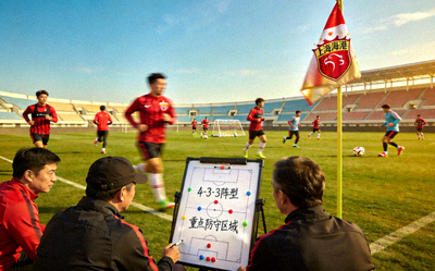 中超联赛上海海港队赛前训练与战术布置现场照片