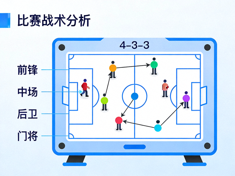 足球比赛战术分析板展示球员跑位与阵型示意图